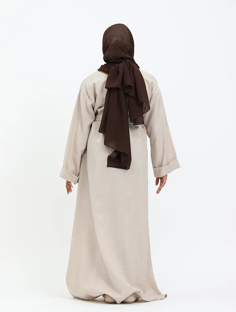 Beige Linen Girls Abaya